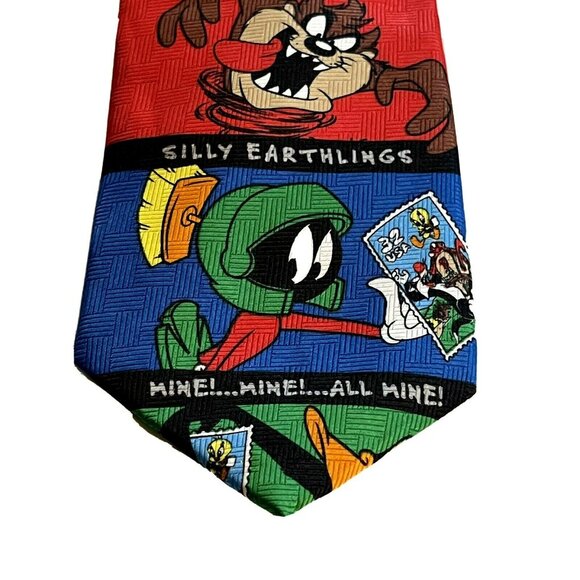 Vintage Looney Tunes Stamp Collection Tie Warner Bros & USPS 1997 Polyester - Picture 1 of 6